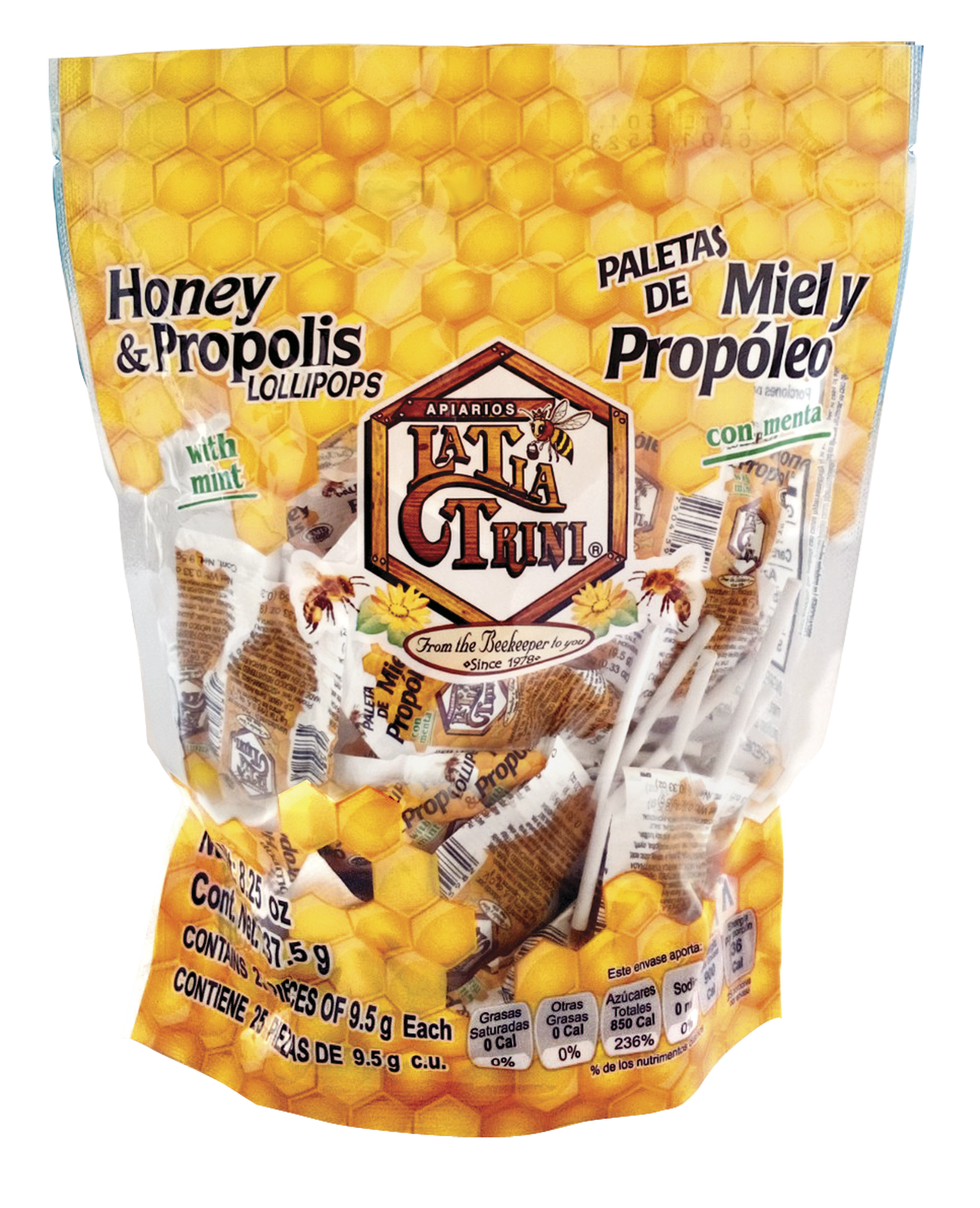 Paletas de Miel y Propóleo La Tia Trini - 25 Piezas