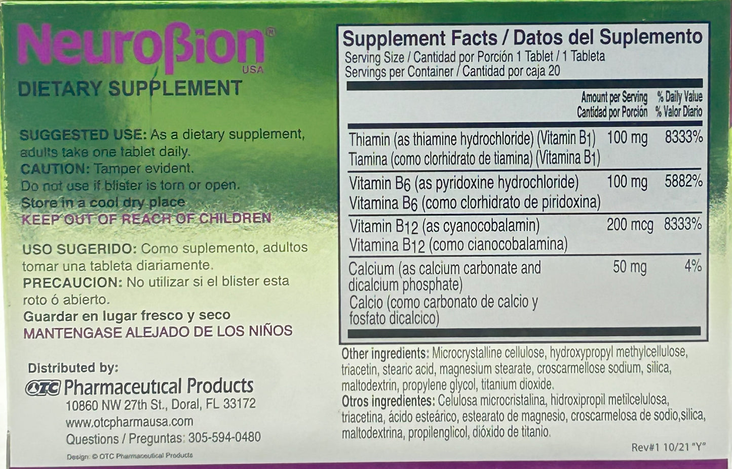 Neurobion x20 back