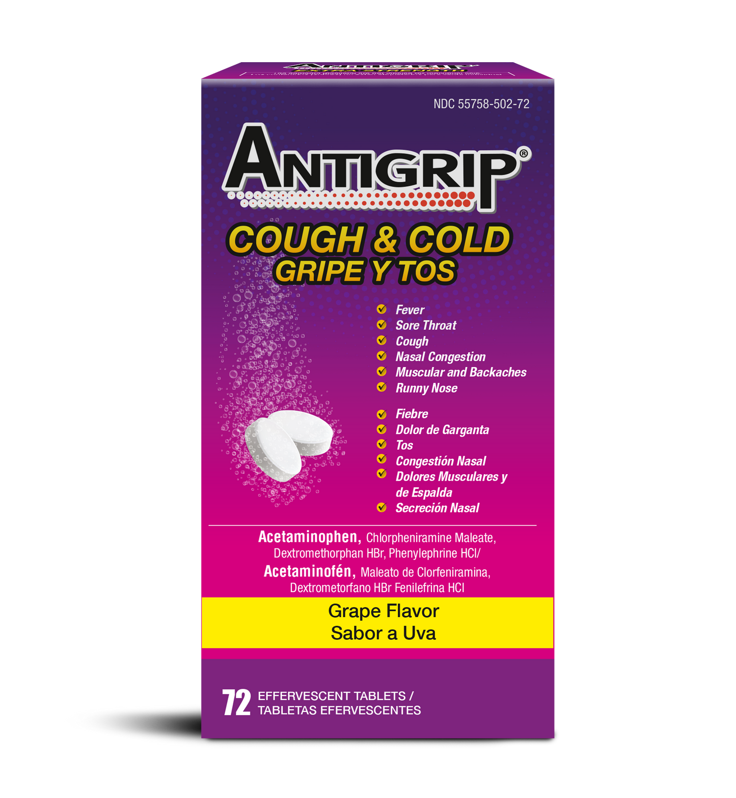 Antigrip Efervescente Gripe y Tos Uva 72 Tabs