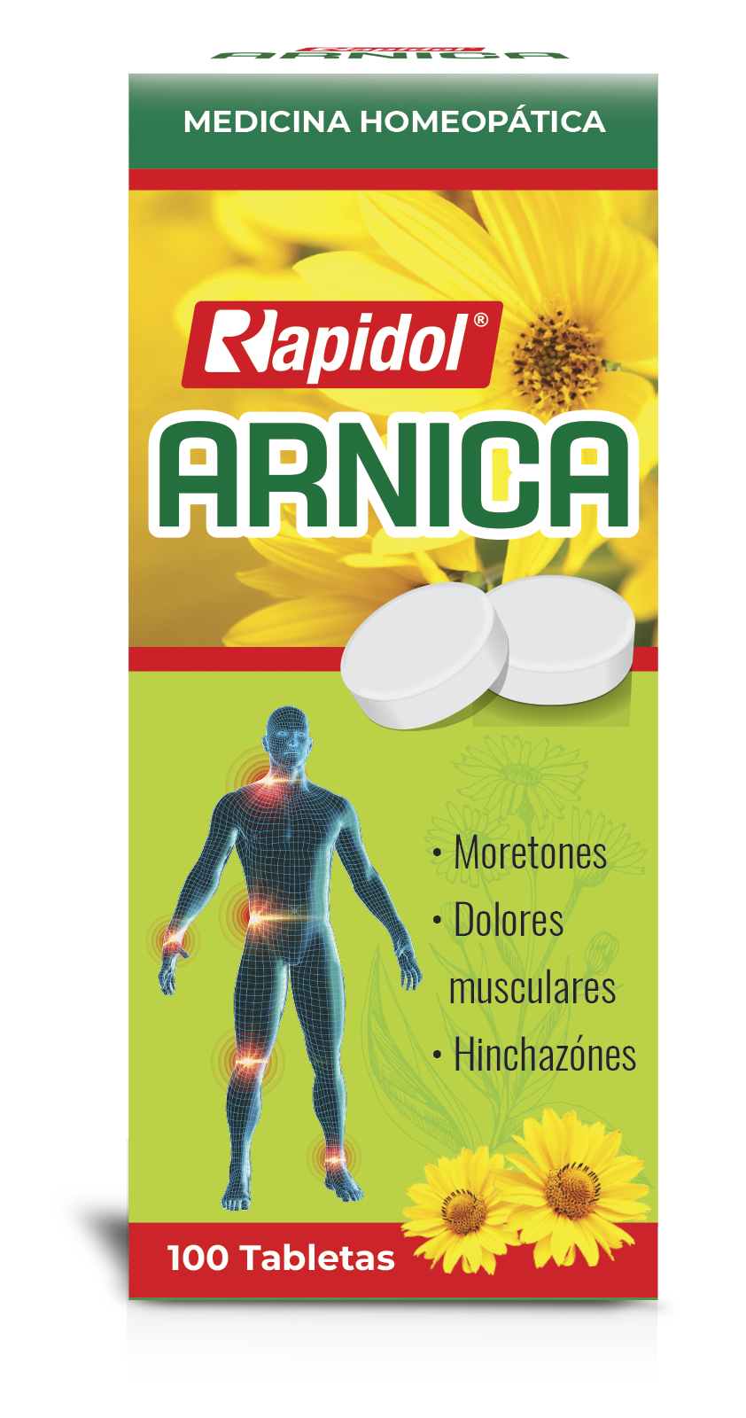 Rapidol® Árnica Tabletas 100Cáps. Medicina Homeopática