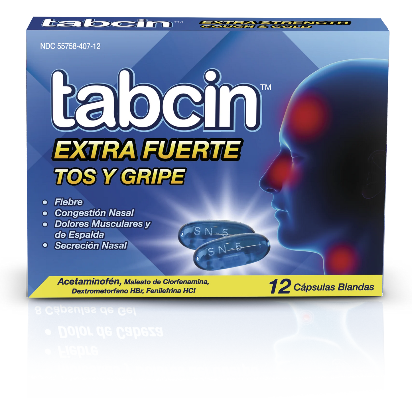 Tabcin extra fuerte tos y cápsulas de gripe x 12