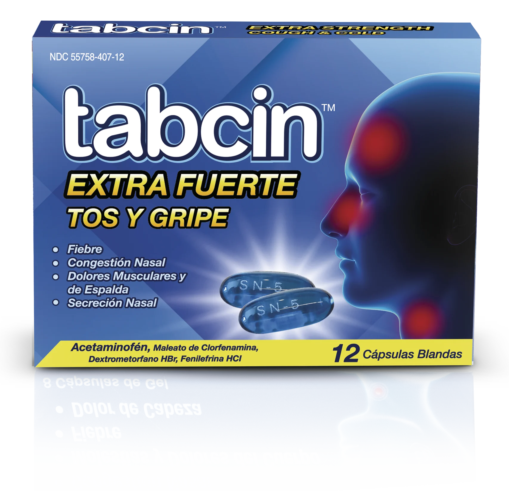 Tabcin extra fuerte tos y cápsulas de gripe x 12