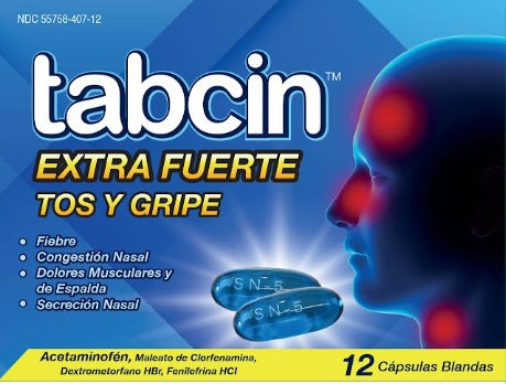 Tabcin extra fuerte tos y cápsulas de gripe x 12